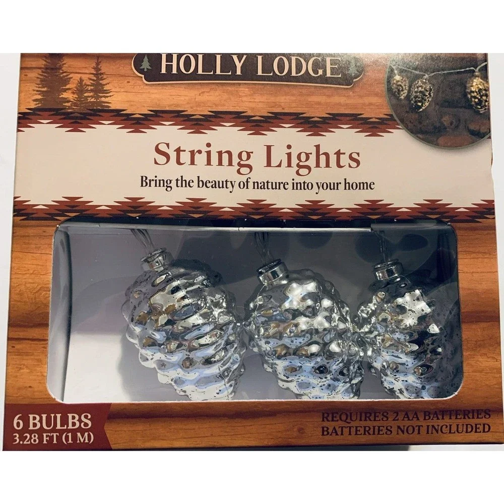 Pine Cone String Lights Christmas Mantle Camper Lodge Farmhouse 6 Battery Oper